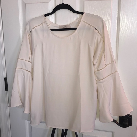LOFT Tops - Loft White Blouse with keyholes and belle sleeves